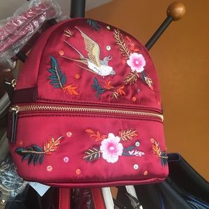 Top shop mini embroidery backpack (Red)